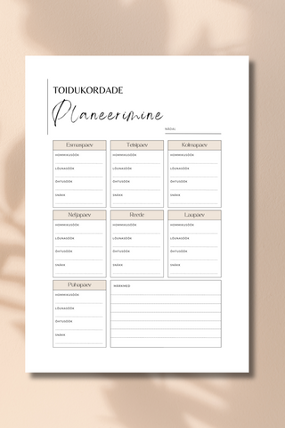 Nädala majapidamistööde planeerimis komplekt